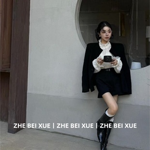 套装女小香风韩系赫本风黑色外套高级感裙裤子巨好看的冬装一整套