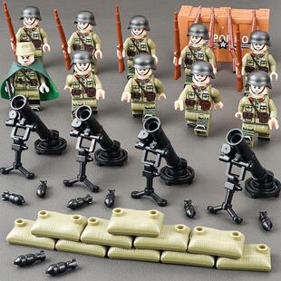 小日子兵人兼容乐高积木人仔二战八路军德军士兵武器装备迫击炮男