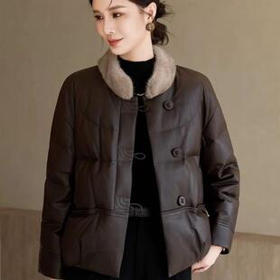 超软小羊皮皮衣2025新流行绵羊皮羽绒服女短款国风新中式水貂领海