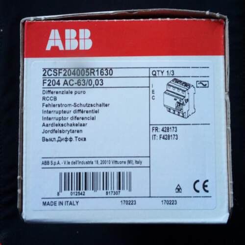 ABB漏电保护器 F204 AC-63/0.03 4P 63A，2CSF204005R1630