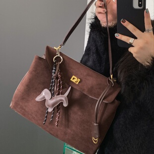 磨绒redeo托特包松弛感老钱风静奢中古锁扣大容量斜挎大包手提包