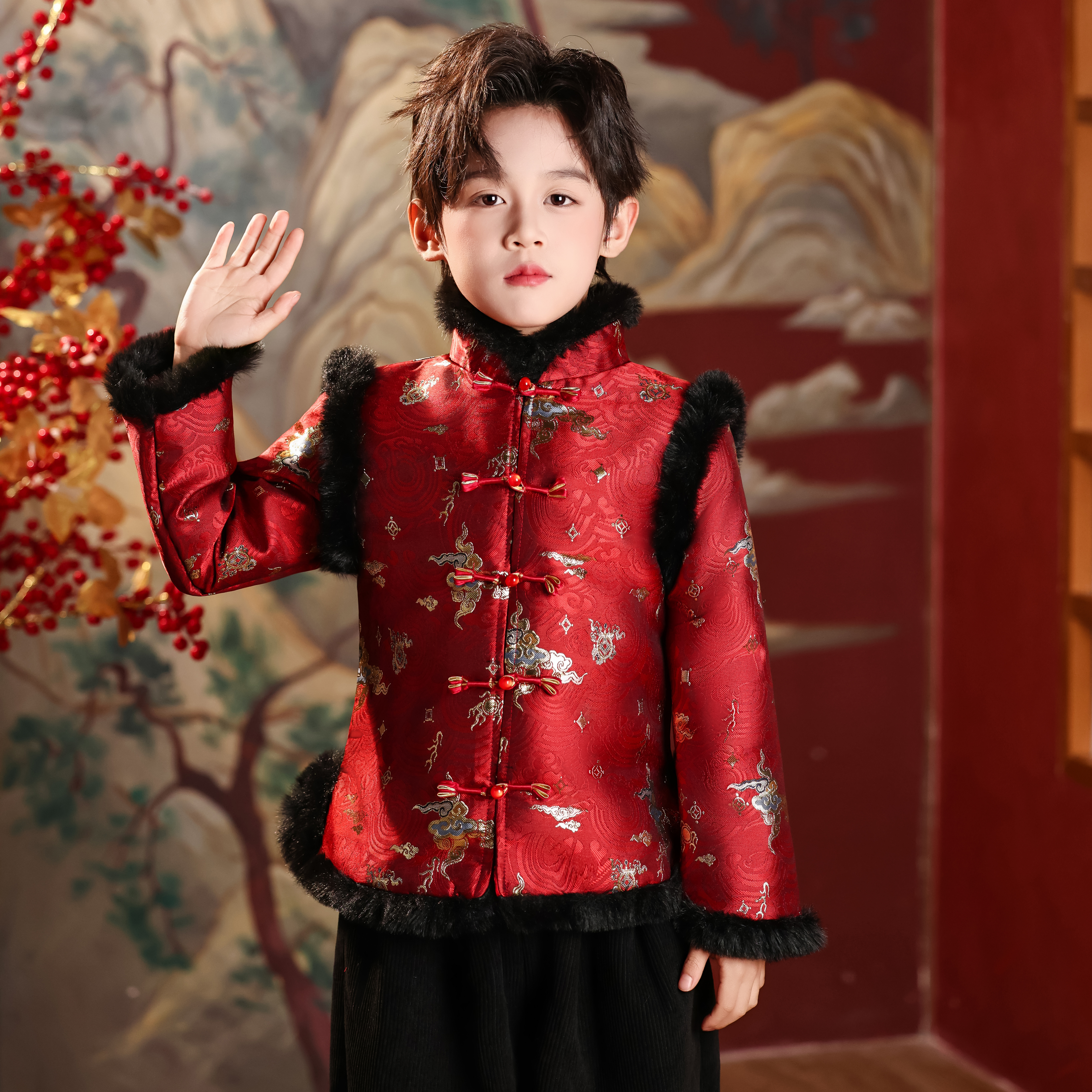 中国风汉服加绒加厚过年喜庆红色