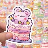 60张卡通动物蛋糕贴纸高颜值可爱趣味笔记本手账diy装 饰防水贴画