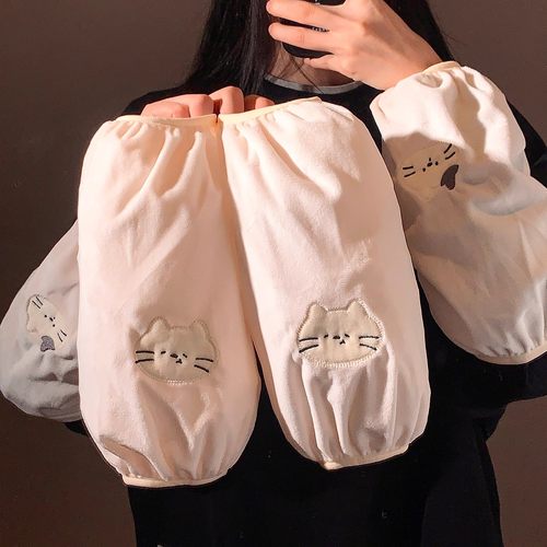 女秋冬可爱猫咪袖套上班成人耐脏防污羽绒服套袖保暖毛衣手臂手袖
