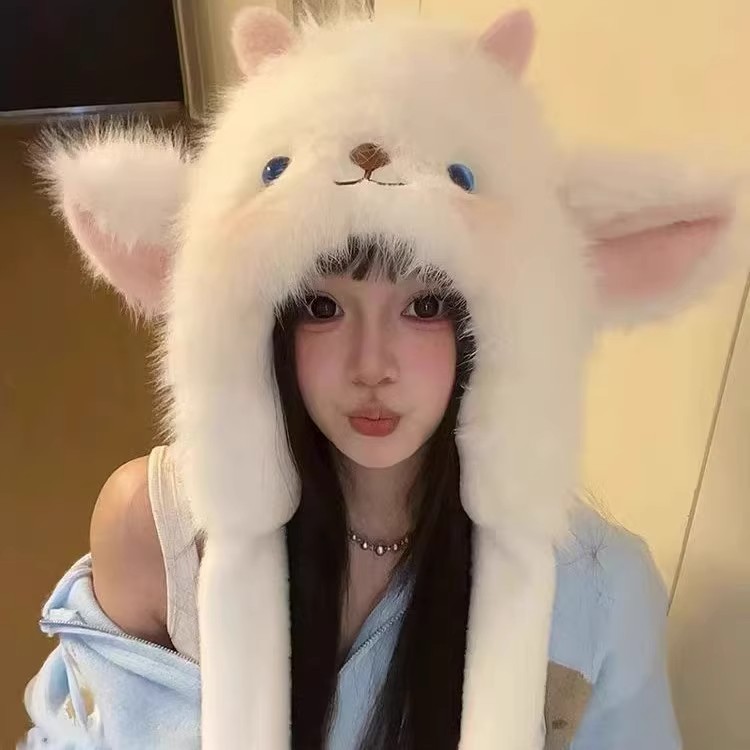 高颜值ins耳朵会动的可爱小羊雷锋帽帽子女秋冬季防寒护耳毛绒帽