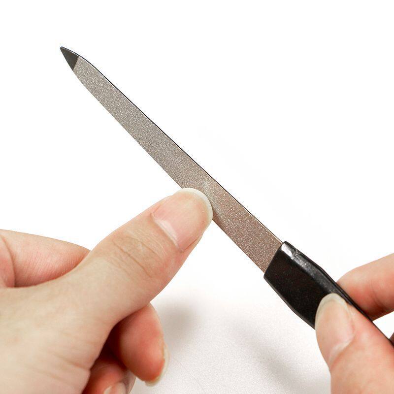 不锈钢尖头双面镀砂指甲锉黑色硅胶手柄打磨锉条修甲美甲产品工具