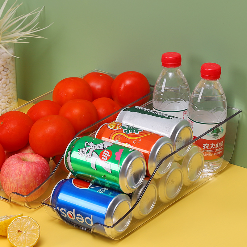 新款 轻奢透明饮料收纳盒自动滚落冰箱整理收纳盒啤酒可乐罐装冰