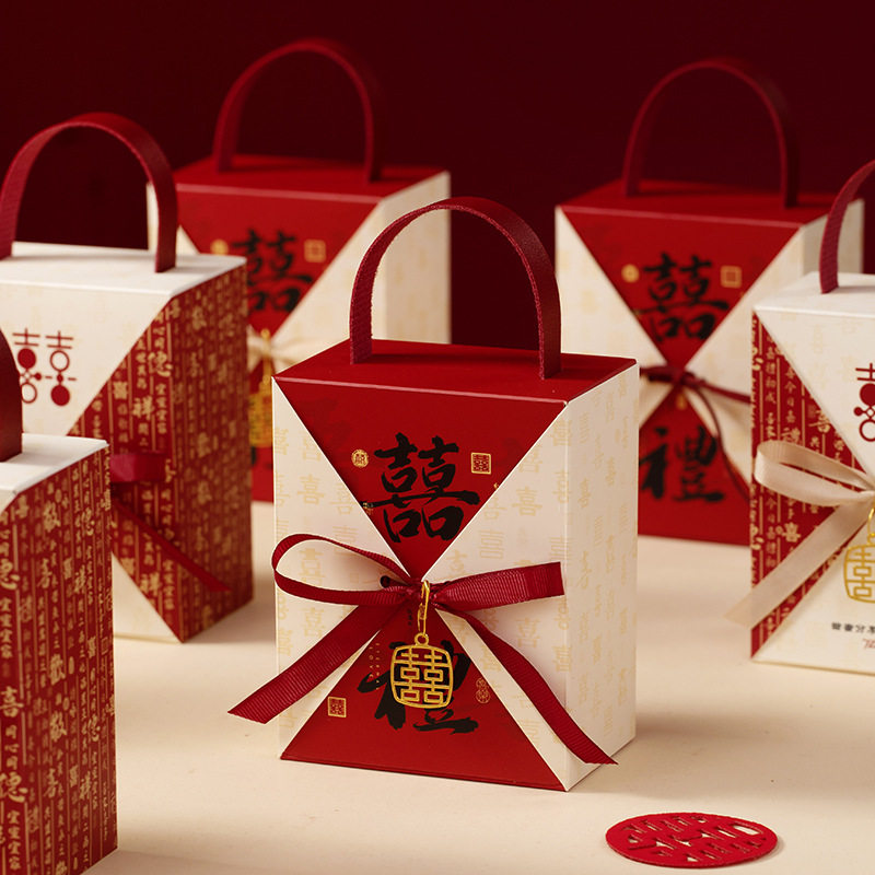 新款结婚手提喜糖盒子创意中国风订婚回礼盒新中式伴手礼喜糖袋子