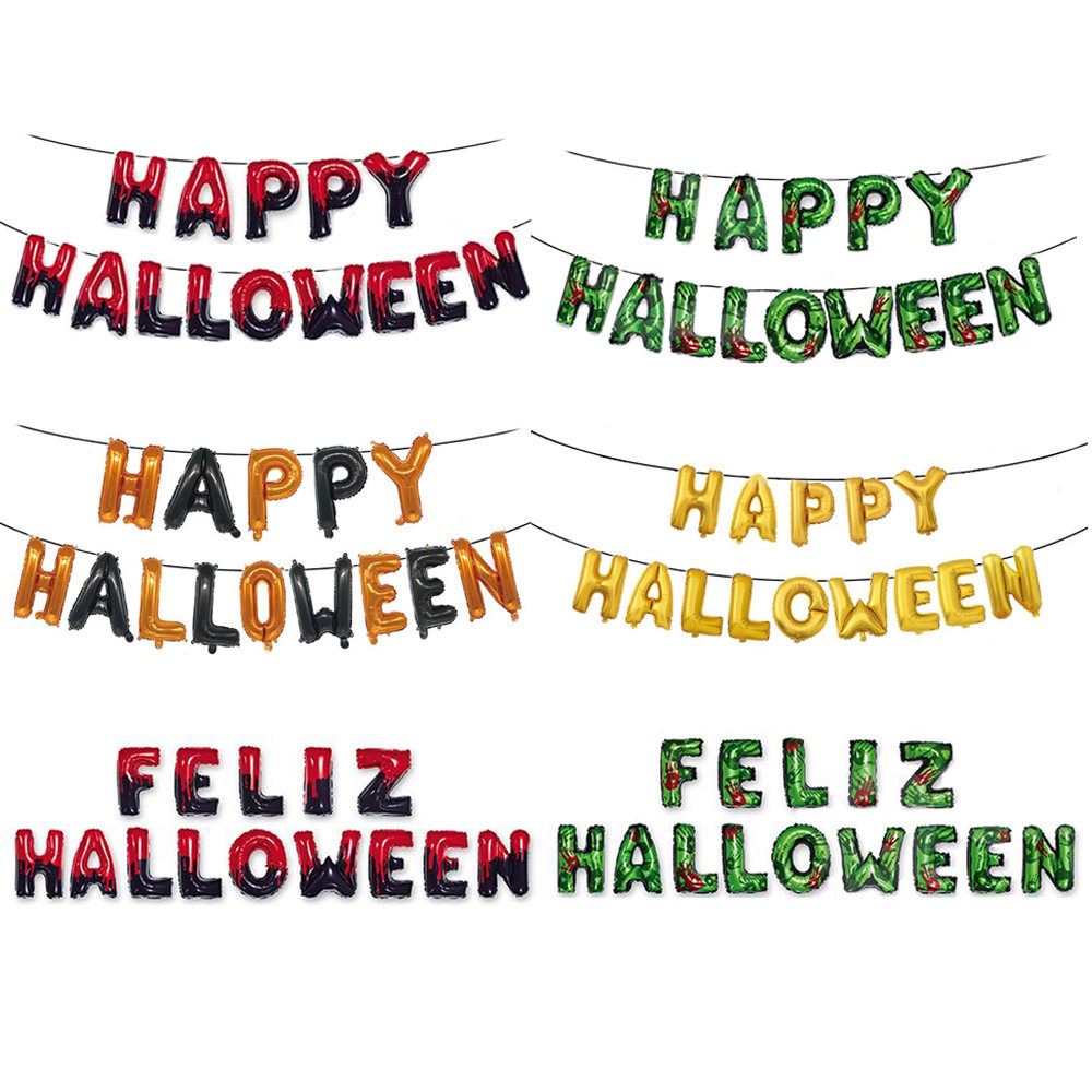 16英寸happy halloween铝箔字母气球套装 万圣节节日派对装饰布置