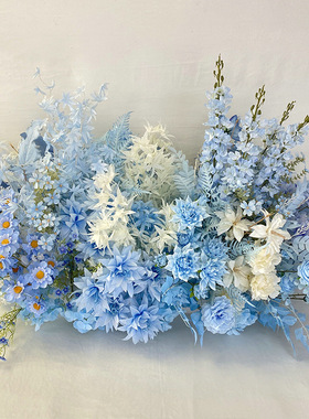 酒店婚礼主题浅蓝色系花材塑料花