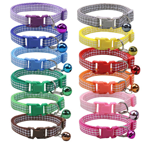 新款宠物小格子休闲彩色织布狗项