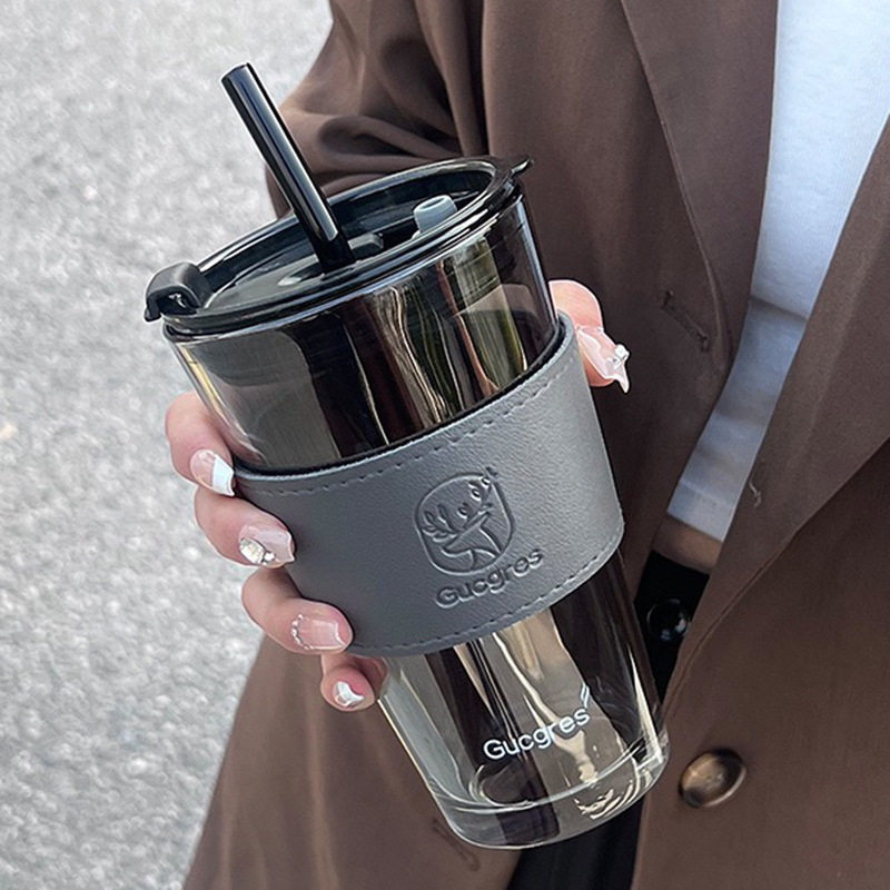 高颜值吸管玻璃杯学生时尚水杯广告促销礼品杯子伴手礼咖啡杯