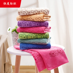 超细纤维毛巾兔头印花卡通面巾加厚柔软吸水干发巾擦车巾