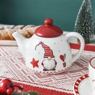 陶瓷茶壶 北欧圣诞老人陶瓷壶家用餐具茶壶浮雕下午茶壶西式