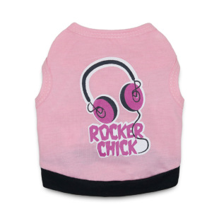 宠物用品狗狗衣服棉粉红色印耳机宠物背心泰迪衣服春夏新薄款比熊