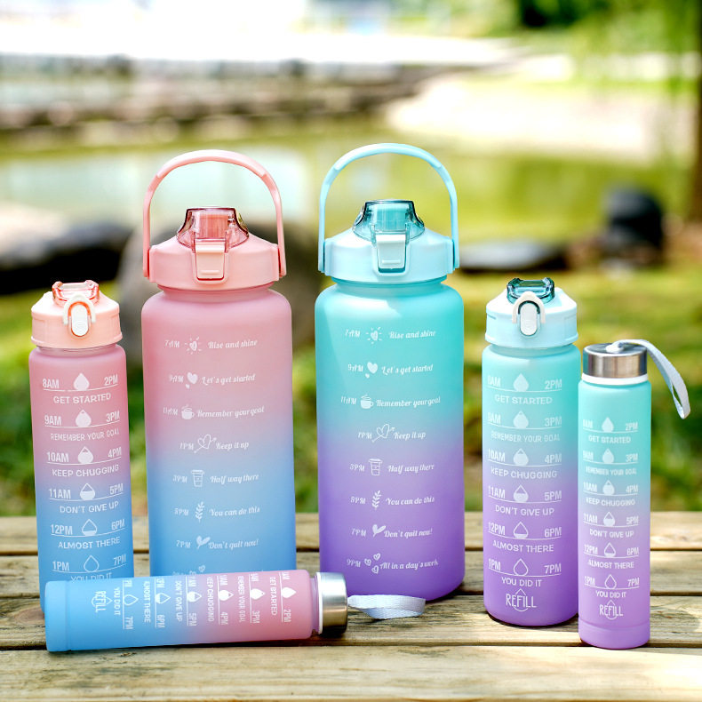 跨境渐变三套杯大容量运动冷水壶户外便携太空水杯water bottle