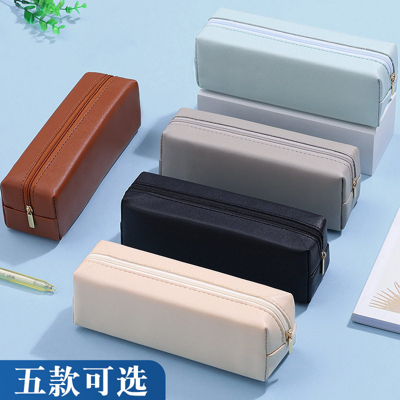 新款大容量笔袋pu皮质文具盒简约学生高级感铅笔盒初中生定制耐脏