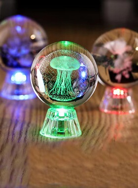 新款发光水晶球3d内雕银河小夜