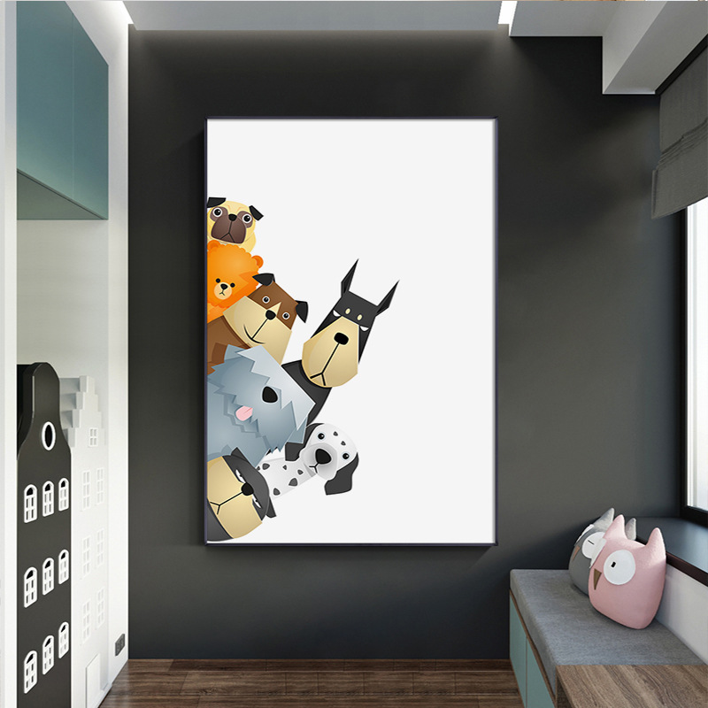 新款 走廊过道装饰画动物卡通儿童房挂画北欧卧室客厅玄关背景墙图片