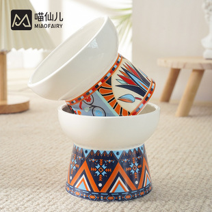 新款 陶瓷猫碗防滑不黑下巴猫粮盆高脚保护颈椎不黑下巴饮水碗宠