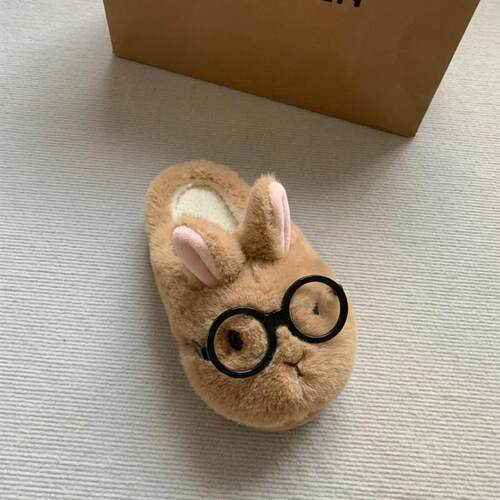 小兔女款厚底防滑保暖毛绒棉拖