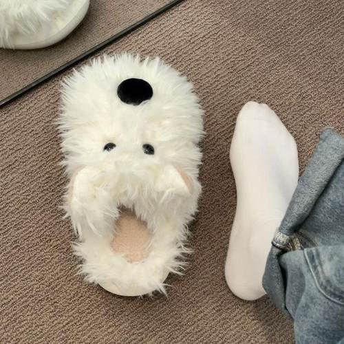 毛毛拖鞋新款可爱修狗保暖毛绒