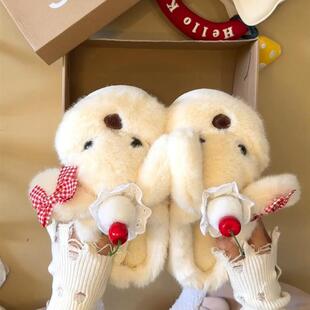 小狗棉拖鞋女款冬季厚底防滑可爱毛绒茸茸室内家居保暖鞋2025新款