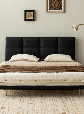 支吾臻巧皮床主卧现代简约双人床意式家具卧室实木可可极简床架