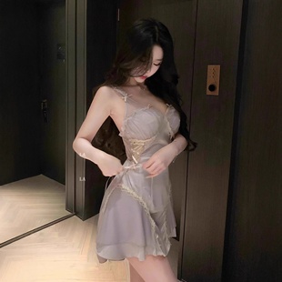 御姐风性感蕾丝边吊带睡裙带胸垫高级感睡衣纯欲风小胸显瘦家居服