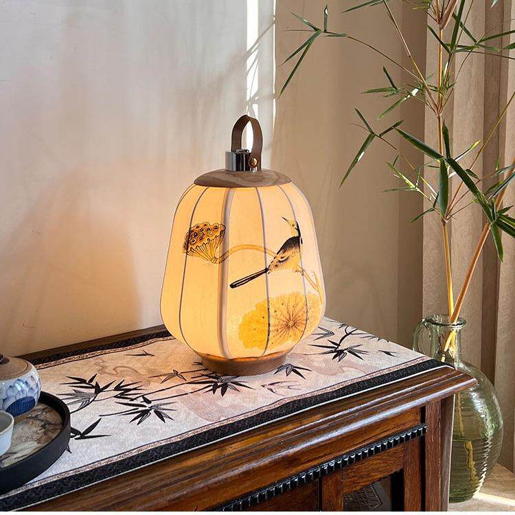 复古灯笼充电台灯创意中式书房卧室床头摆件高级感手提式装饰台灯