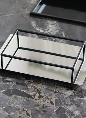 简约现代几何金属框架托盘摆件别墅酒店样板间首饰香薰收纳盘饰品