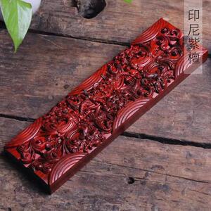 印尼紫檀龙腾四海镇尺规格4×28×2.5雕刻文房礼品新中式镇尺厂家