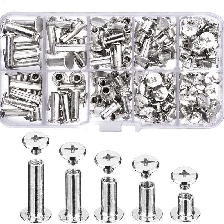 80套子母铆钉账本账钉相册对锁螺丝样册字母夹板M5螺钉 盒装铆钉