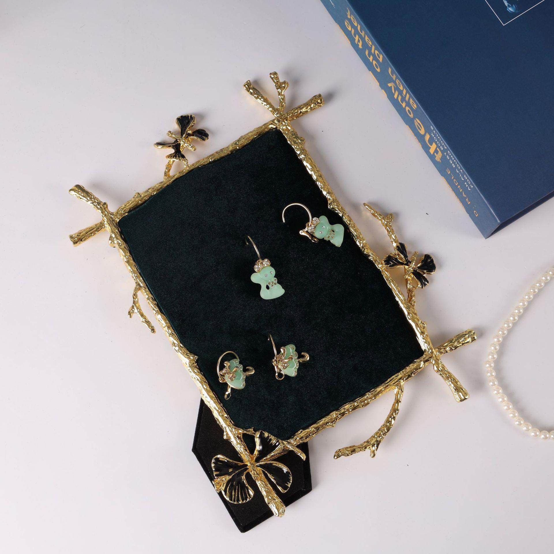 墨绿色韩国绒金枝黑蝴蝶6寸7寸10寸金属相框首饰展示架，耳钉道具