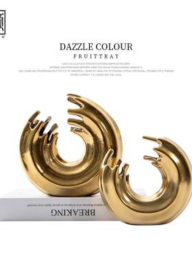 现代轻奢抽象电镀金陶瓷花瓶客厅高级感艺术摆件样板房间软装饰品