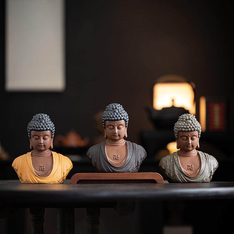 新中式释迦摩尼佛像摆件如来佛头陶瓷工艺品禅意家居玄关桌面装饰