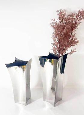 现代简约样板房售楼处菱形不锈钢花瓶摆件家居客厅餐桌插花装饰品