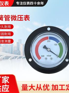 弹簧管微压表 -500mbar -0.05mpa 0.5bar 彩色刻度 轴向三孔法兰