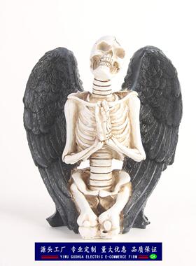 树脂骷髅头工艺品 天使翅膀头骨骷颅头 万圣节礼品摆饰 鬼屋道具