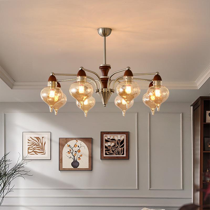 中古风高级感复古异形玻璃罩大厅主灯2025新款灯具餐厅灯客厅吊灯