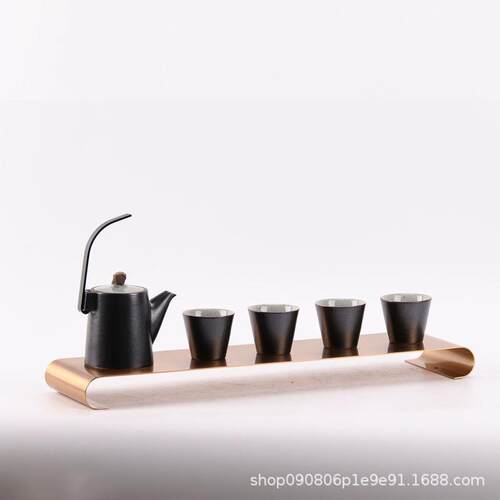 现代新中式样板间茶室装饰品家居售楼处茶具托盘组合搭配软装摆件