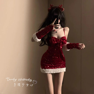 圣诞穿搭性感包臀裙圣诞战袍