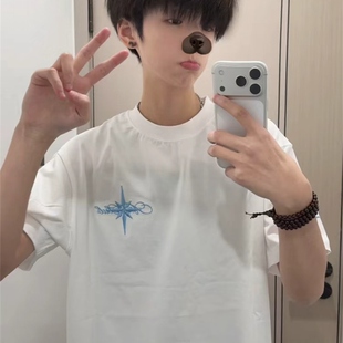 男款短袖潮牌高级感t恤青少年夏季重磅纯棉美式刺绣高街圆领上衣