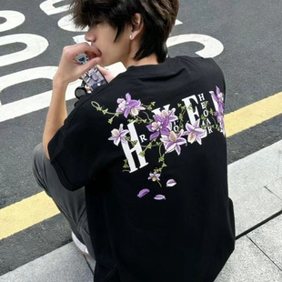 美式潮牌高级感纯棉男款短袖印花重磅高街2026青少年圆领情侣上衣