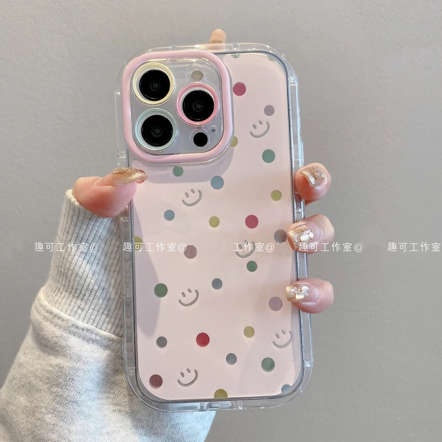 小清新彩色波点笑脸适用苹果16promax手机壳新款高级感iPhone17pro网红爆款手机壳15/14/13防摔外壳保护套女