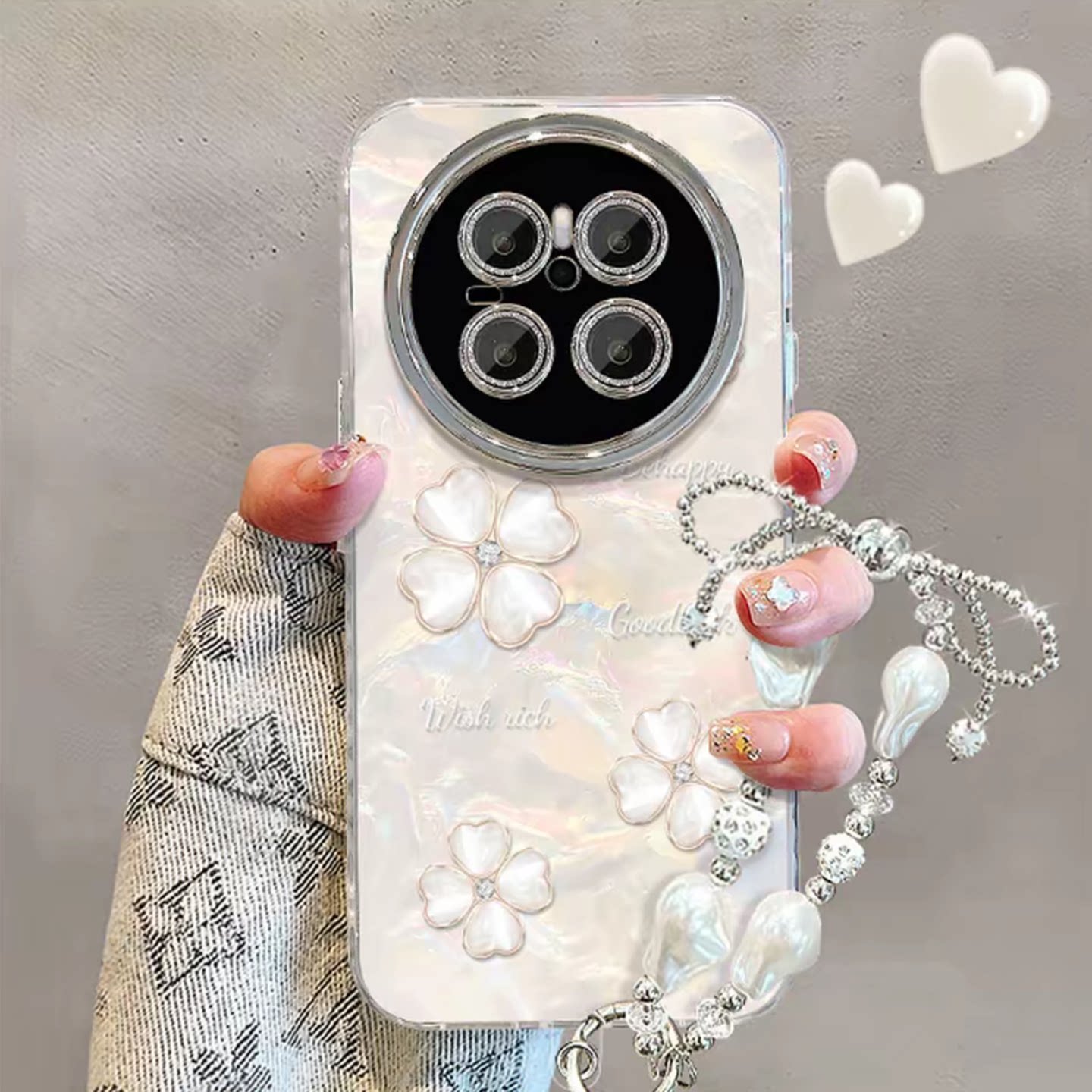 贝壳纹温柔四叶草适用华为mate80promax手机壳新款高级感mate70pro网红爆款手机壳mate60pro防摔外壳保护套女