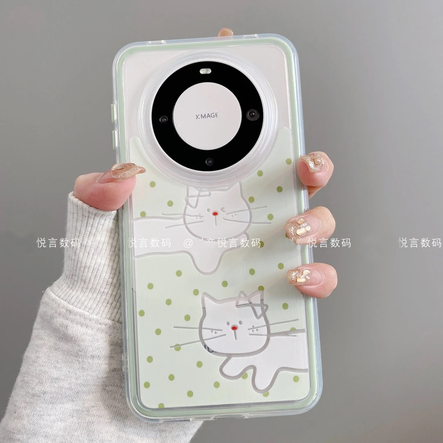 小清新波点猫咪适用华为mate60pro手机壳新品高级感mate80网红爆款手机壳mate70pro好看的外壳防摔保护套女生