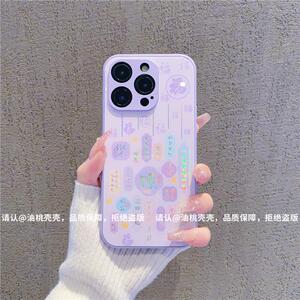 ins风紫色满屏福字顺利适用苹果16promax手机壳高级感小众iPhone15/14镭射渐变网红手机壳13/12防摔保护套女
