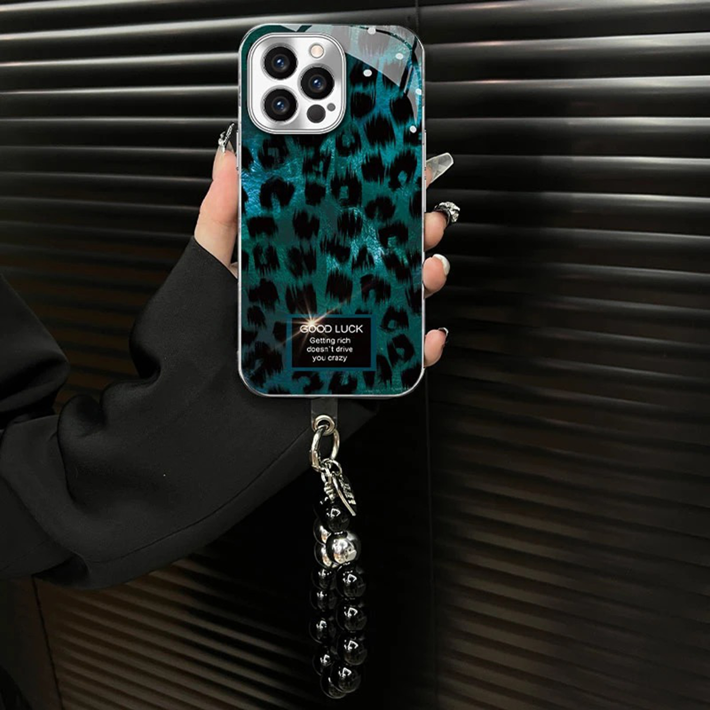 ins风轻奢感蓝色豹纹适用苹果16promax手机壳新款高级感iPhone15/14网红爆款手机壳13/12玻璃外壳防摔保护套