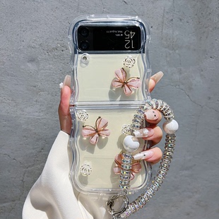 ins风小清新立体花朵蝴蝶适用三星zflip3手机壳新款高级感zflip4波浪折叠网红手机套zflip5硅胶防摔保护套女